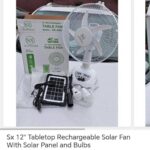 SX 12 inches table fan with solar panel and bulbs