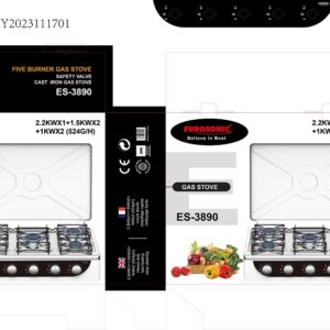 EUROSONIC 5 FACE TABLE TOP GAS BURNER WITH COVER
