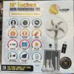 LION 100% COPPER RECHARGEABLE FAN WITH 3 BULBS,SOLAR PANEL,REMOTE & MOSQUITO REPELLANT