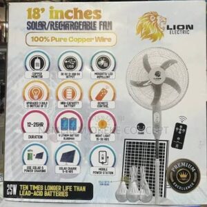 18 INCHES LION 100% COPPER RECHARGEABLE FAN WITH 3 BULBS,SOLAR PANEL,REMOTE & MOSQUITO REPELLANT